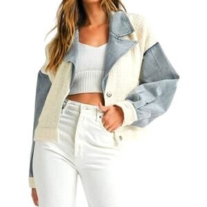 Mable – Tweed and Denim Jacket – Ivory/Light Blue – Size Small